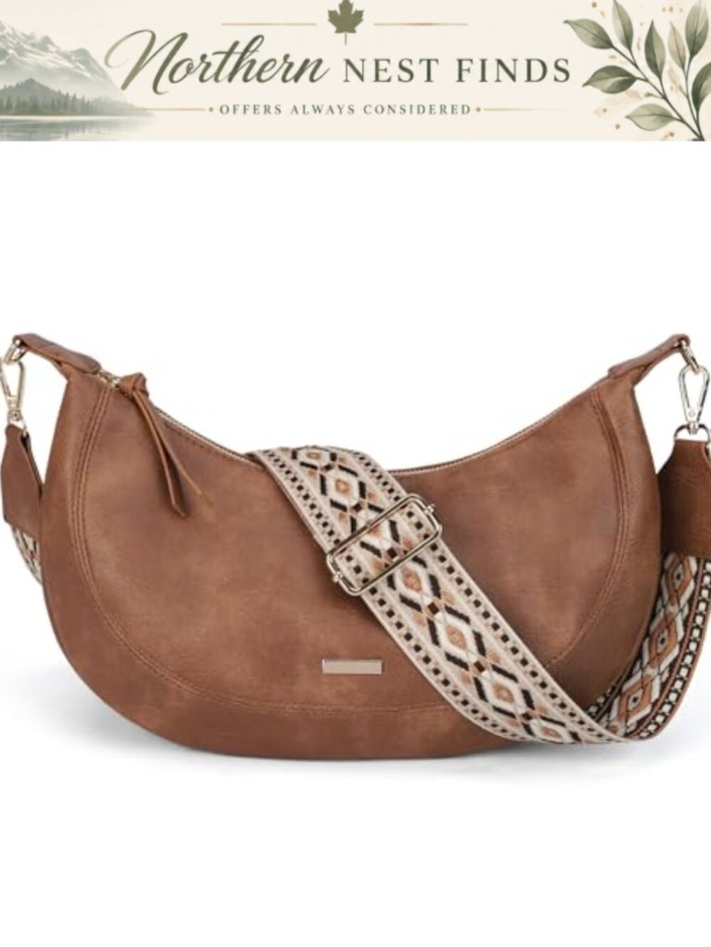 Boho Crescent Crossbody Hobo Handbag Faux Leather